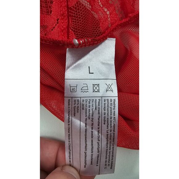 NWT kaei & shi see through lace red thong bodysuit lingerie sexy L lace intimate - Picture 5 of 9